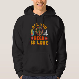 All You Need Is Love Peace Sign Tie Dye Hippy Retr Hoodie