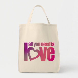 All you need is love pink purple graphic tote bag