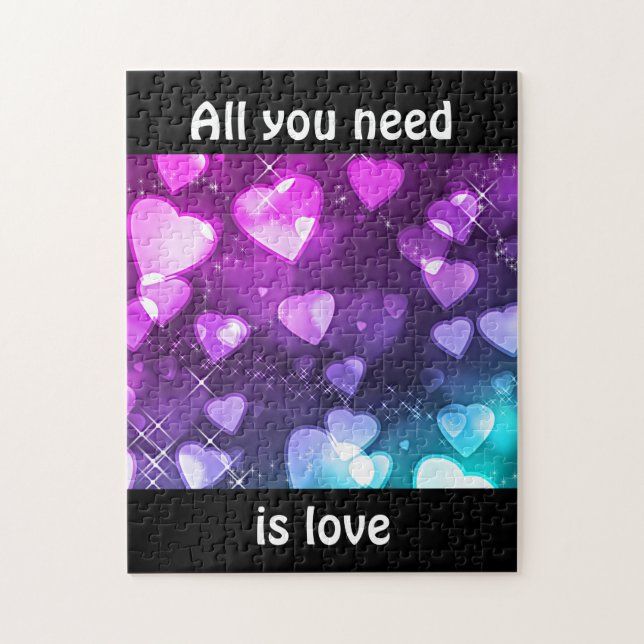 All You Need is Love Pink Purple Hearts Puzzle (Vertical)