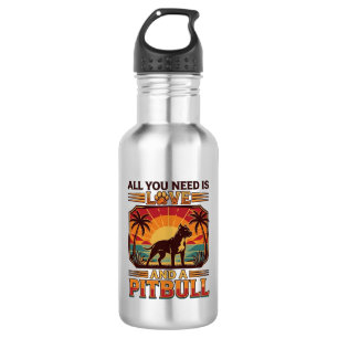All You Need Is Love Pitbull Dog Sunset Palm Trees 532 Ml Water Bottle