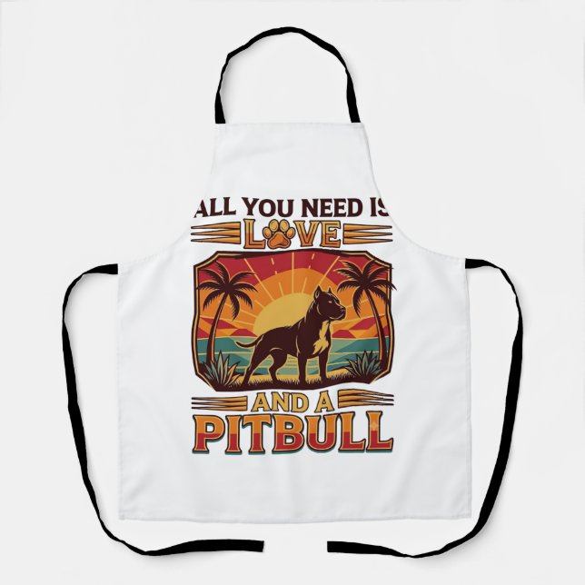 All You Need Is Love Pitbull Dog Sunset Palm Trees Apron (Front)