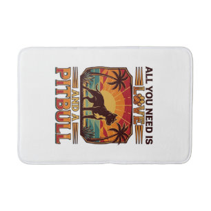 All You Need Is Love Pitbull Dog Sunset Palm Trees Bath Mat