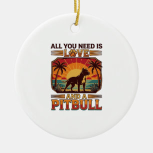 All You Need Is Love Pitbull Dog Sunset Palm Trees Ceramic Tree Decoration