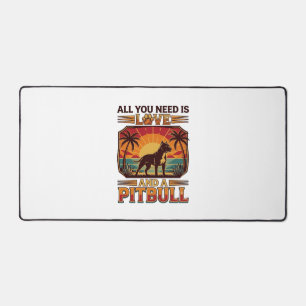 All You Need Is Love Pitbull Dog Sunset Palm Trees Desk Mat