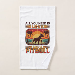 All You Need Is Love Pitbull Dog Sunset Palm Trees Hand Towel