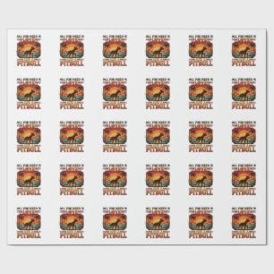 All You Need Is Love Pitbull Dog Sunset Palm Trees Wrapping Paper