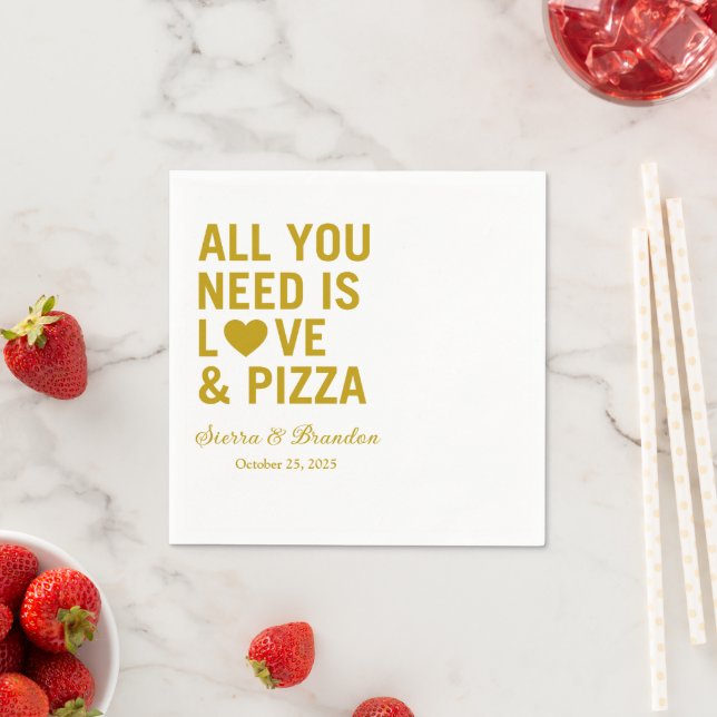 All you need is love & pizza Modern Wedding Napkin (Insitu)