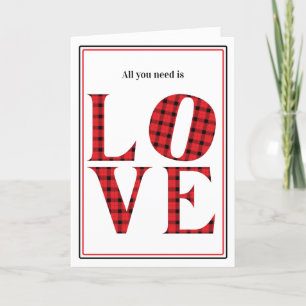 All you need is Love red buffalo plaid Valentines Holiday Card