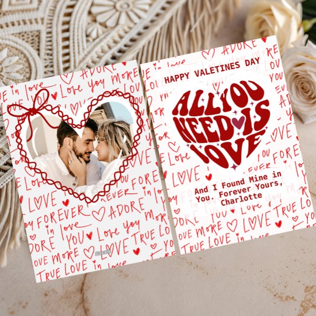  all You Need Is Love Red Heart Valentines Day Holiday Card (all you need is love cards valentines modern typography couple)