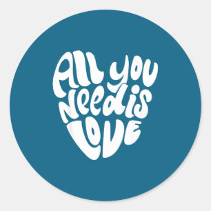 All You Need Is Love Retro Groovy Valentine Heart Classic Round Sticker