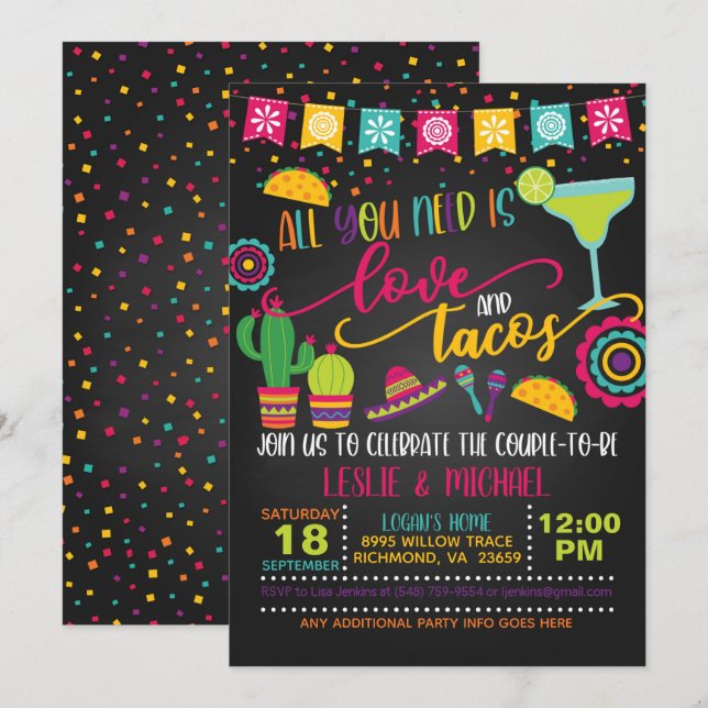 All You Need is Love & Tacos Invitation - Couple B (Front/Back)