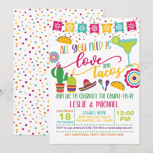All You Need is Love & Tacos Invitation - Couple W (Front/Back)