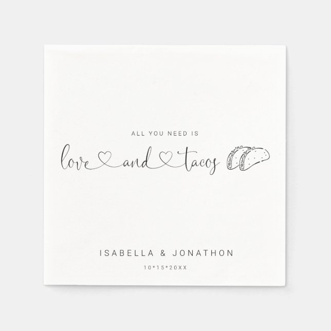 "All You Need is Love & Tacos" Wedding Napkin (Front)