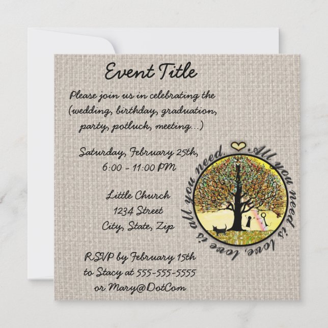 All you need is love tree of life with rainbow. invitation (Front)