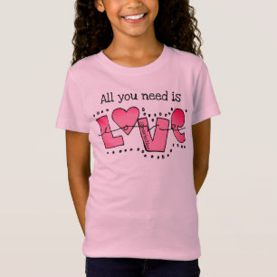 All you need is love tshirt girls top heart kids