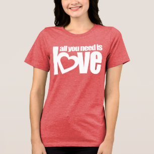 "all you need is love" white heart text red top