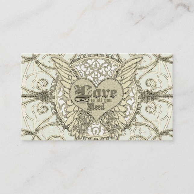 All You Need is Love with Angel Wings & Heart Business Card (Front)
