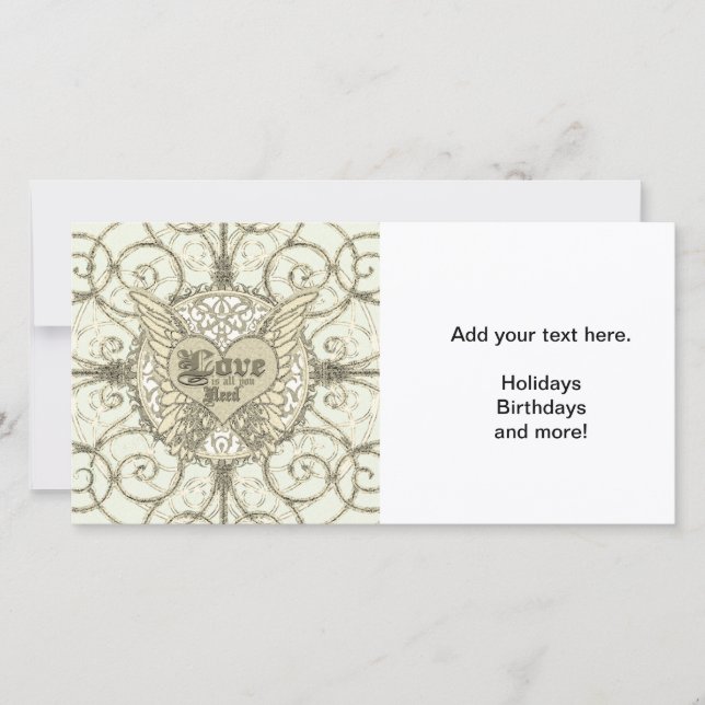 All You Need is Love with Angel Wings & Heart Holiday Card (Front)