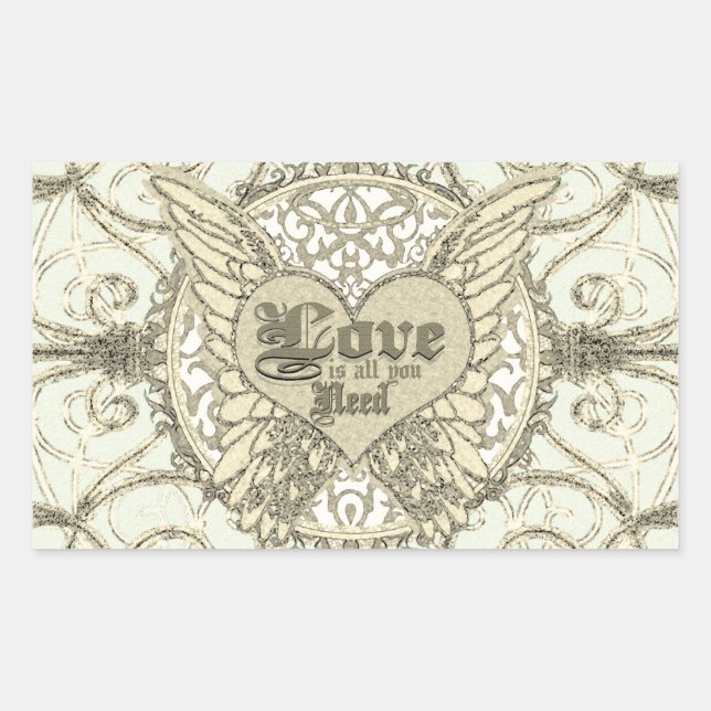 All You Need is Love with Angel Wings & Heart Rectangular Sticker (Front)