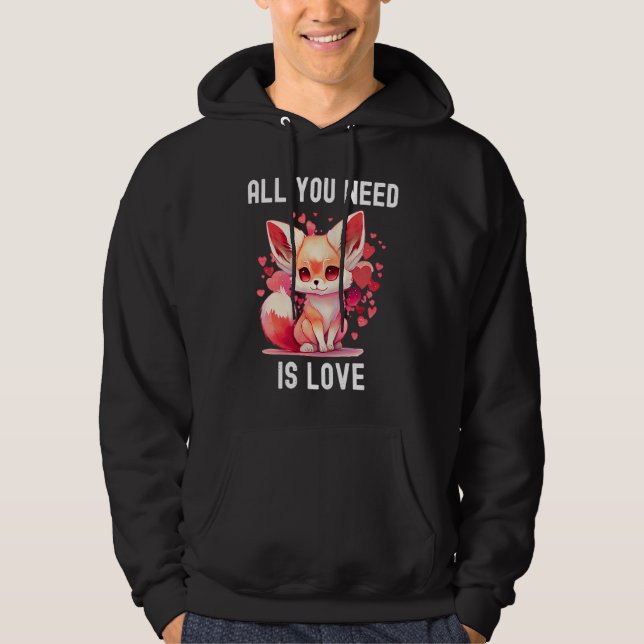 All you need is love with heart Kitsu Valentine's  Hoodie (Front)