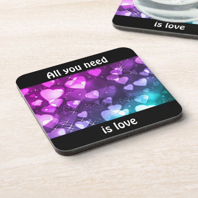 All You Need is Love with Pink & Purple Hearts Coaster (Left Side)