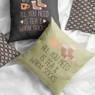 All you need is Tea & Warm socks two colours sides Cushion