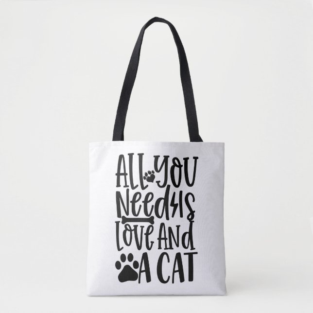 All you neediis love and a cat tote bag (Front)