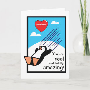 All Your Grandsons Cool Valentine Penguin Card