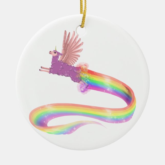 Allamacorn Rainbow Ceramic Tree Decoration (Front)