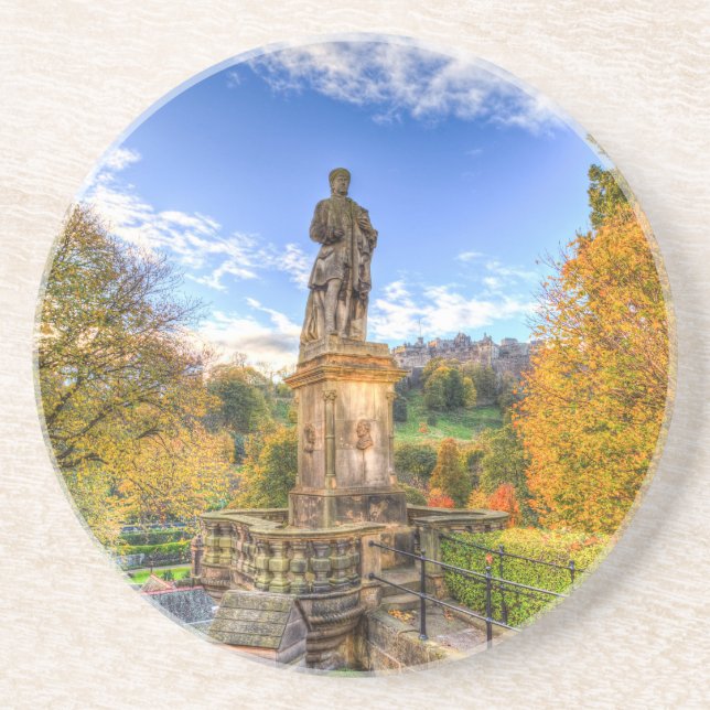 Allan Ramsey Statue And Edinburgh Castle Coaster (Front)