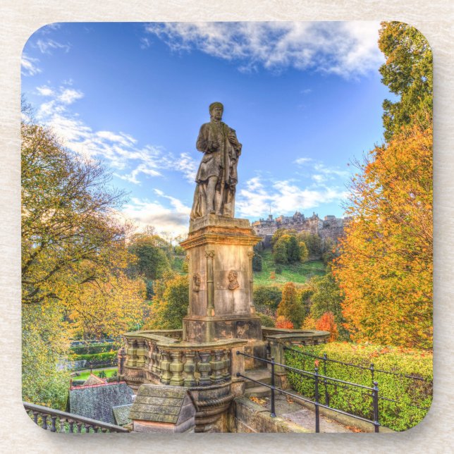 Allan Ramsey Statue And Edinburgh Castle Coaster (Front)