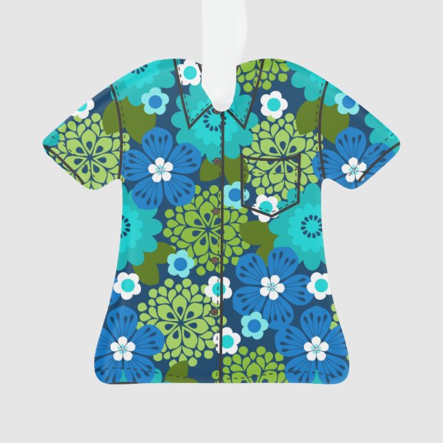 Allana Garden Hawaiian Floral Aloha Shirt- Blue Ornament (Front)