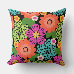 Allana Garden Hawaiian Graphical Floral - Black Cushion