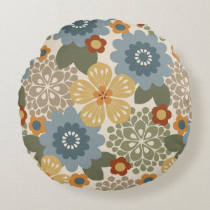 Allana Garden Hawaiian Graphical Floral - Gold Round Cushion