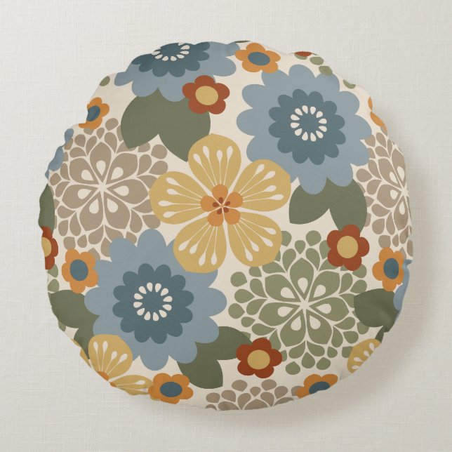 Allana Garden Hawaiian Graphical Floral - Gold Round Cushion (Front)