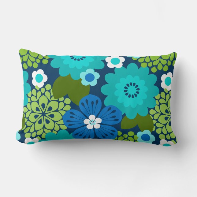 Allana Garden Hawaiian Graphical Floral - Navy Lumbar Cushion (Front)