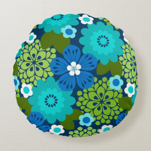 Allana Garden Hawaiian Graphical Floral - Navy Round Cushion