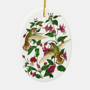 Allan's Hummingbirds & Fuschia Ceramic Tree Decoration