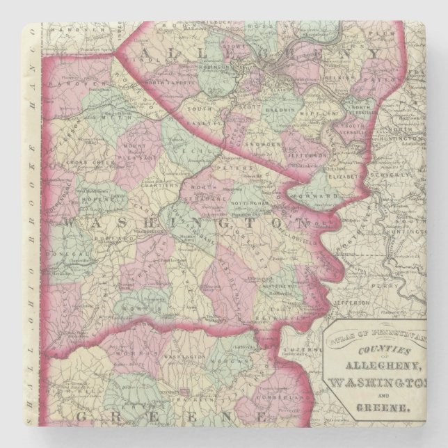 Allegheny, Washington, Greene counties Stone Coaster (Front)