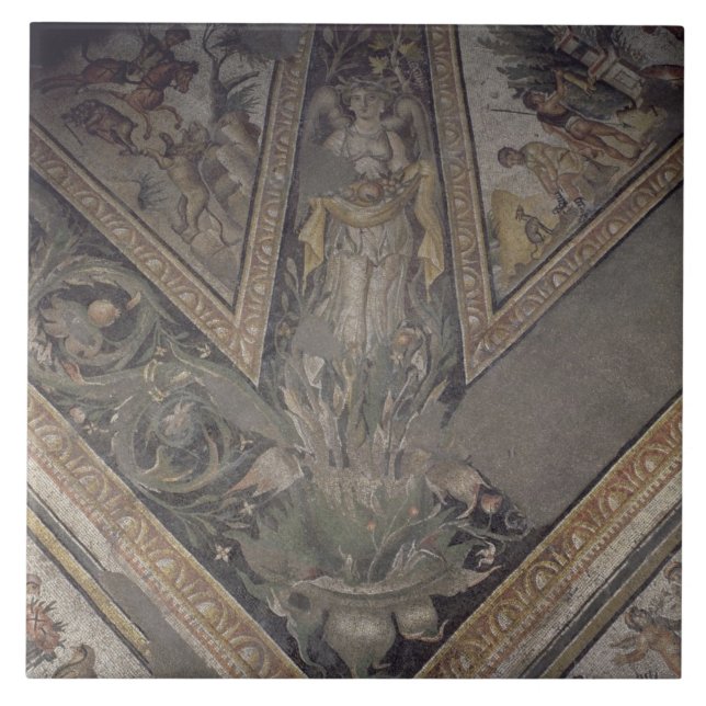 Allegorical figure of Autumn, detail of a mosaic p Tile (Front)