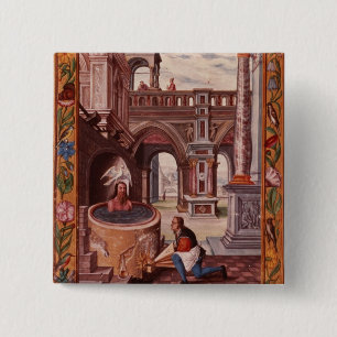 Allegorical illustration of an Alchemist at 15 Cm Square Badge