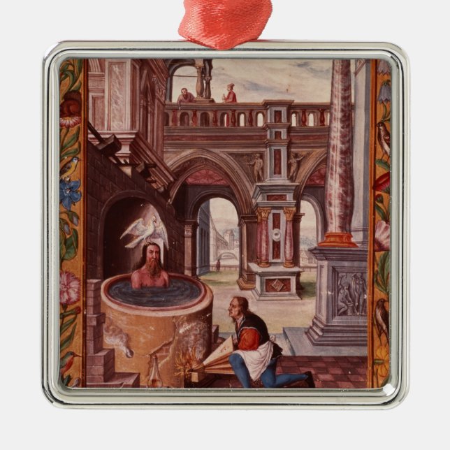 Allegorical illustration of an Alchemist at Metal Tree Decoration (Front)
