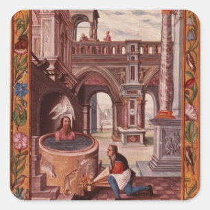 Allegorical illustration of an Alchemist at Square Sticker
