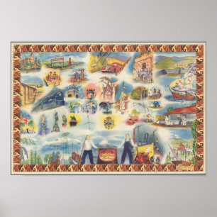 Allegorical map of Mexico City and Environs Poster