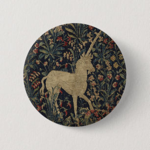 Allegorical "Millefleurs" Tapestry with Animals 6 Cm Round Badge
