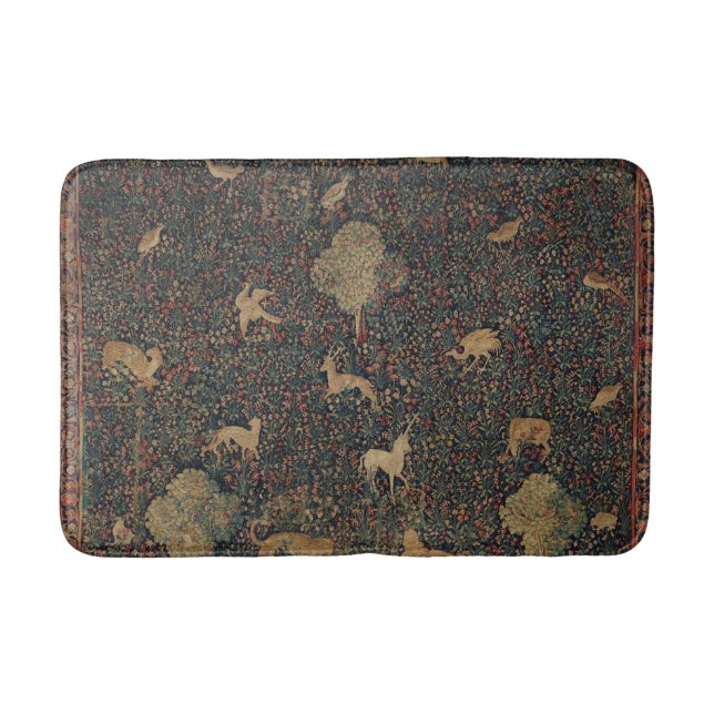 Allegorical Millefleurs Tapestry with Animals Bath Mat (Front)