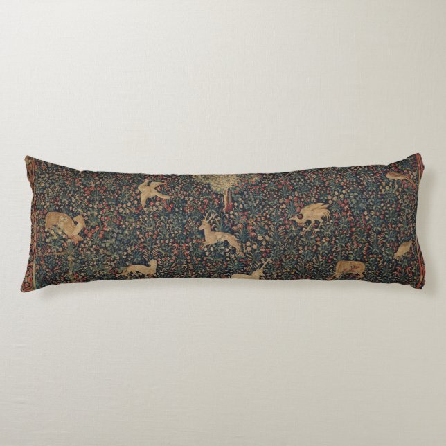 Allegorical Millefleurs Tapestry with Animals Body Cushion (Front)