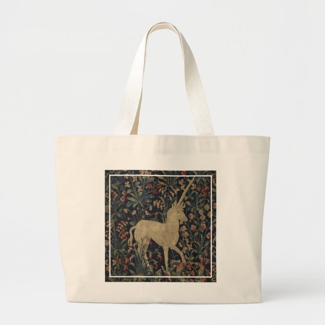 Allegorical "Millefleurs" Tapestry with Animals Large Tote Bag (Front)