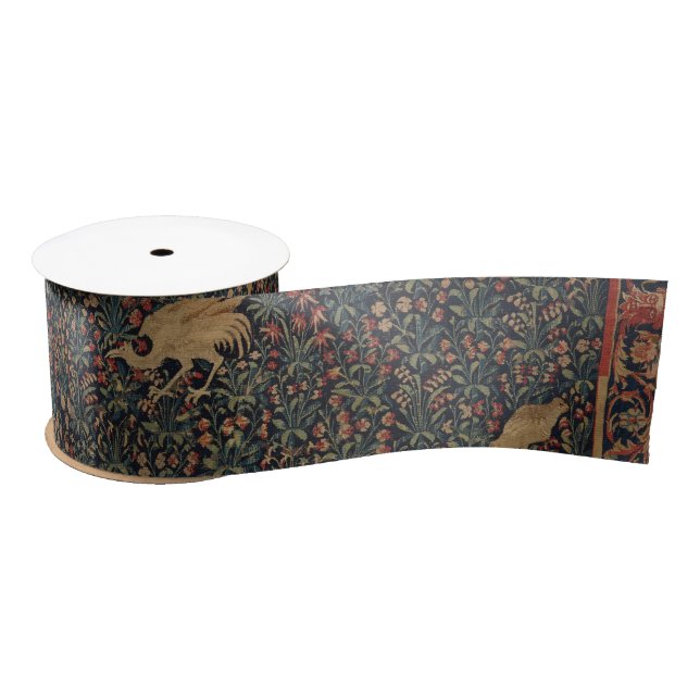 Allegorical Millefleurs Tapestry with Animals Satin Ribbon (Spool)