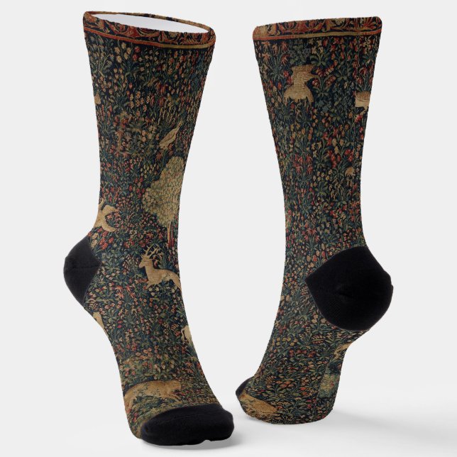 Allegorical Millefleurs Tapestry with Animals Socks (Angled)